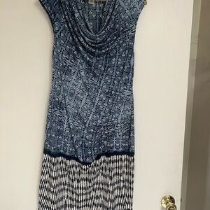 Max Studio Blue and Off-White Patterned Dress M